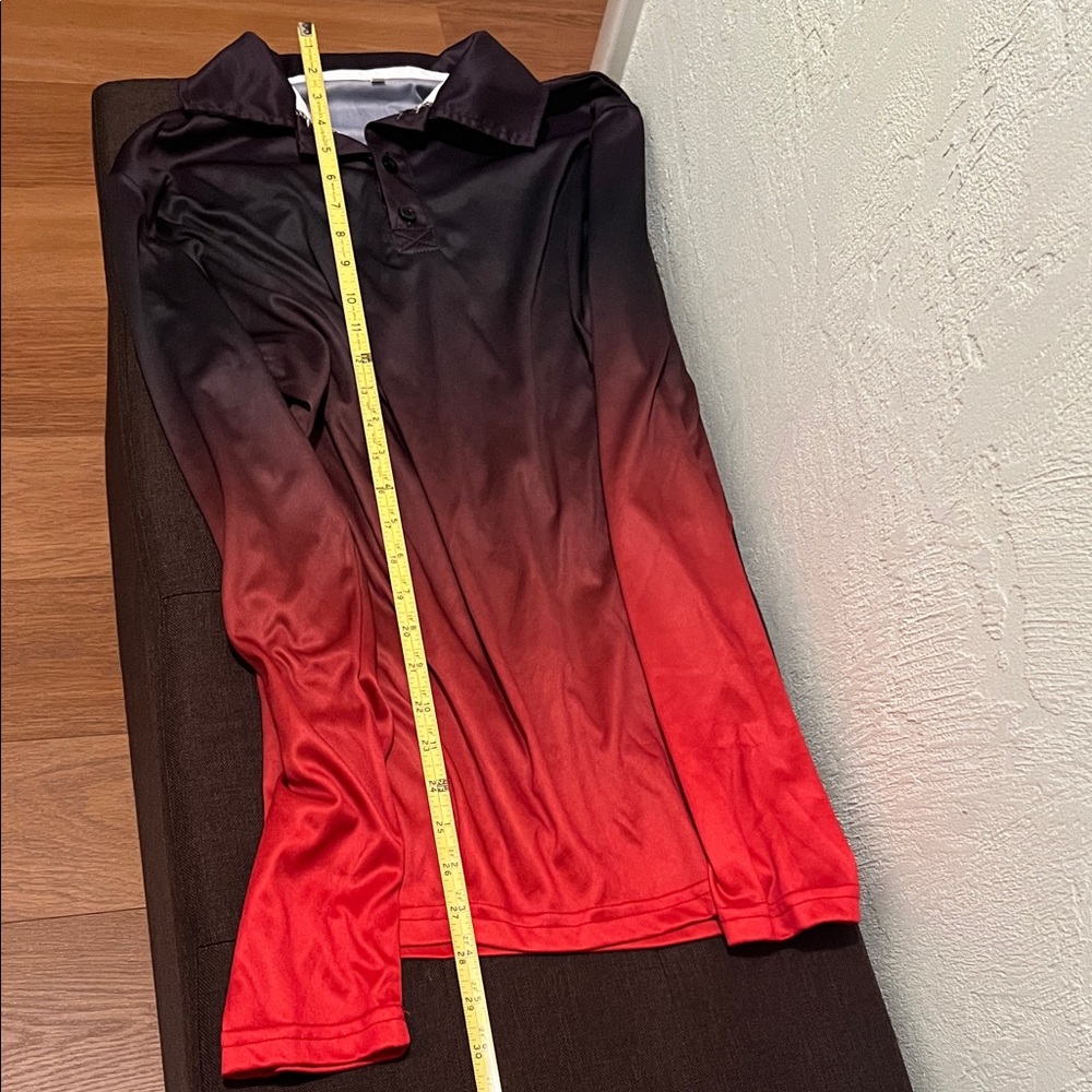 #1476+Red and Black Gradient Long Sleeve Shirt - Picture 4 of 9